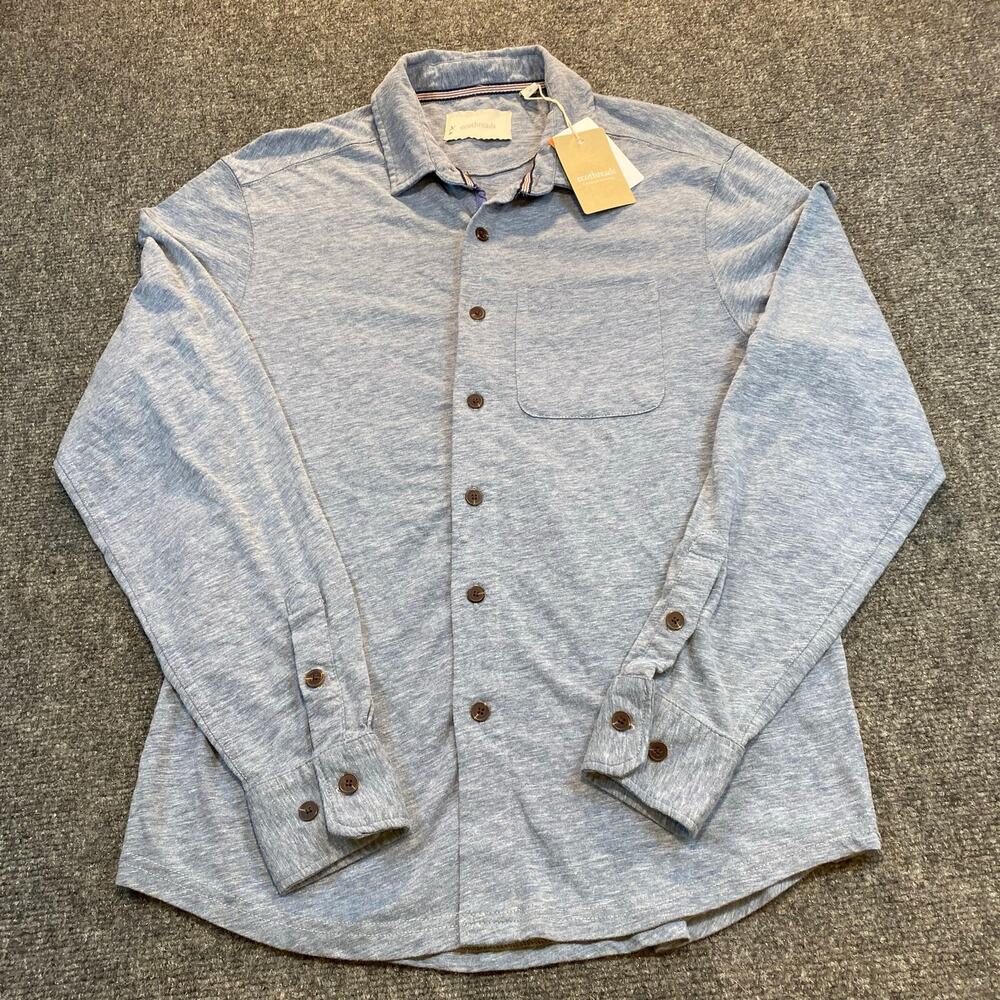 NEW Ecothreads Mens Medium Blue Long Sleeve Button Down Shirt Stretchy Workwear